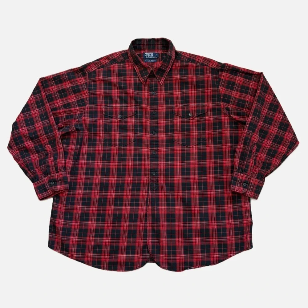 Polo Ralph Lauren Woodsman Workshirt Mens XXL Red Black Plaid Cotton Shirt